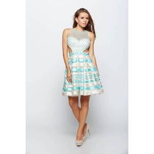 NEW LAST DRESS pearl net tiffany stripe dress in pool